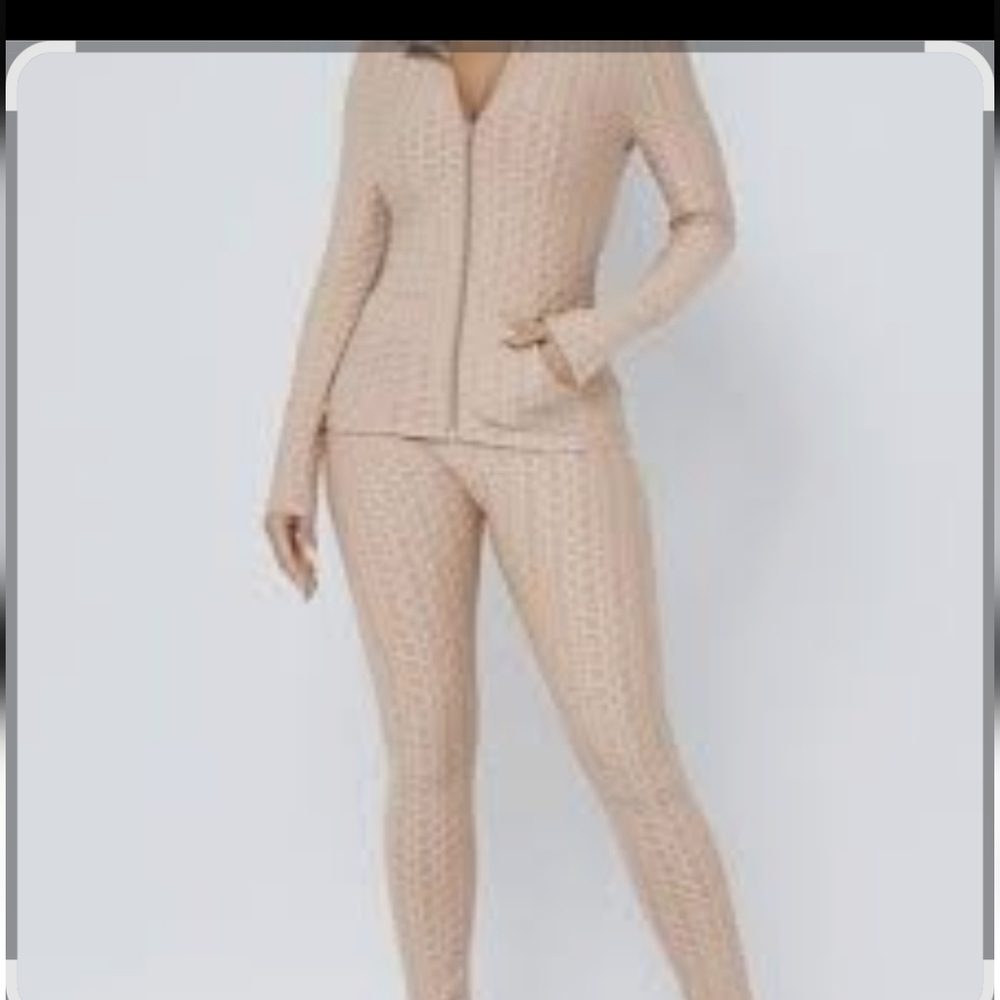 Love J Beige Honeycomb CELLULITE HIDING Texture Women's Leggings & Zip Jacket XL